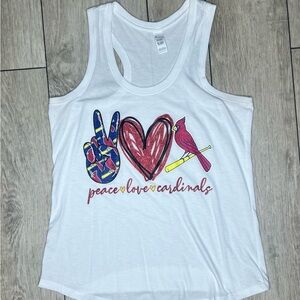 Size medium, white tank- Peace, love and Cardinals!